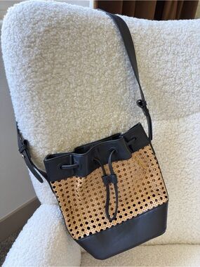ZARA Black & Natural Woven Bucket Bag